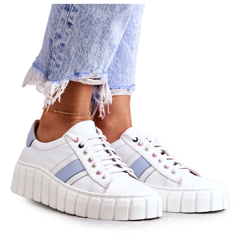 Deportivas Mujer Piel Atadas Blanco y Azul Ariva Deportivas Mujer Piel Atadas Blanco y Azul Ariva