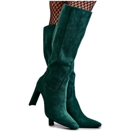 FG2 Botas De Mujer Con Tacón Hasta La Rodilla Verde Truly Love