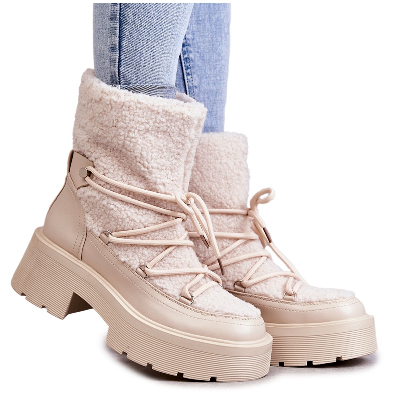 FS1 Botas De Nieve De Mujer Con Piel De Oveja Beige Sanna marrón