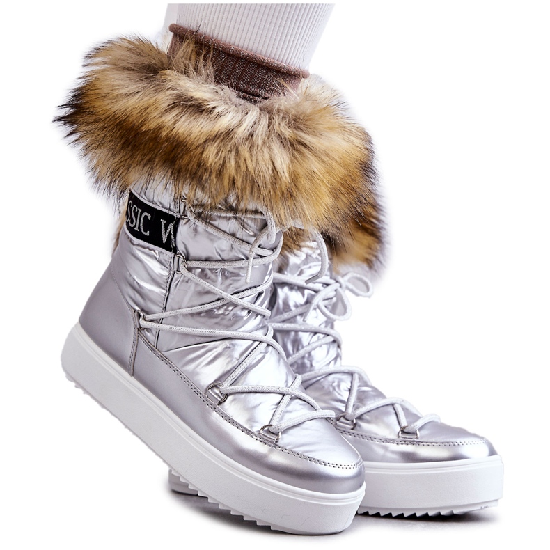 Botas de Nieve Mujer Cordones Plata Santero