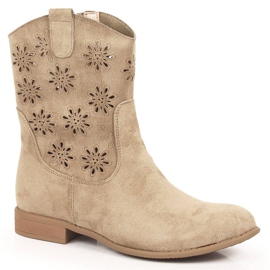 Botines cowboy mujer ante calados beige Jezzi JEZ368B