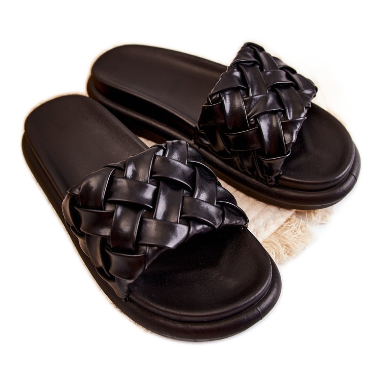 Pantuflas Mujer Cuero Trenzado Negro Ravella