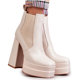 WS1 Botas De Mujer De Piel Ecológica Con Tacón Masivo Beige Jones