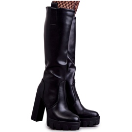 WS1 Botas de cuero ecológico de moda en la plataforma Black Isabell negro