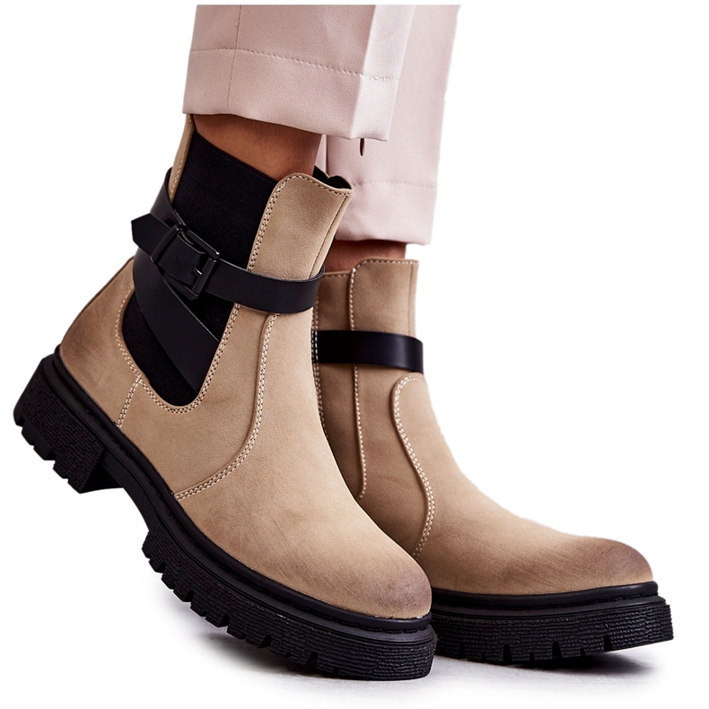 FE1 Botas Calientes de Mujer Botas Jodhpur Con cinturón Beige Jose