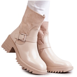 Botas Abrigadas Mujer Tacón Grueso Beige Marinela
