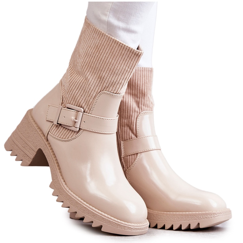 Botas Abrigadas Mujer Tacón Grueso Beige Marinela