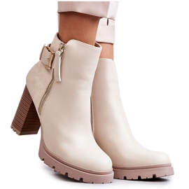 FE1 Botas De Tacón Ecopiel Con Cremallera Decorativa Beige Rosita