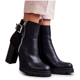 FE1 Botas Ecopiel Tacón Alto Con Cremallera Decorativa Rosita Negra negro