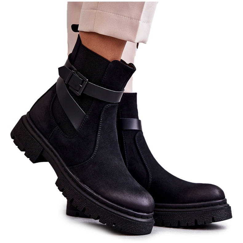 FE1 Botas Calientes De Mujer Botines Jodhpur Con Cinturón Negro Jose