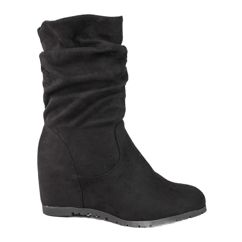 Botas de mujer en la cuña Shelovet con parte superior con volantes. negro