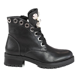 Botas de mujer con cordones y adornos Shelovet negro Botas de mujer con cordones y adornos Shelovet negro