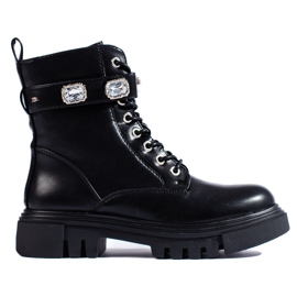 Botines de mujer negros con cristales.
