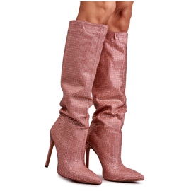 Botas De Moda De Tacón Alto Con Zirconia Cúbica Rosa Lovisa