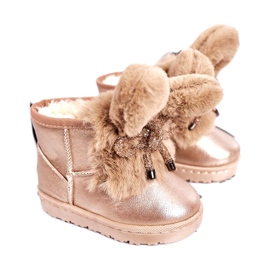 Botas de nieve para niños con pelo con orejas Conejito de oro rosa rosado dorado