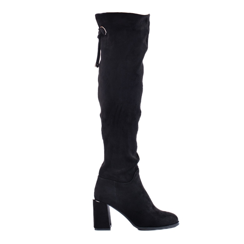 Elegantes botas hasta el muslo Shelovet para mujer fabricadas en ante ecológico en color negro