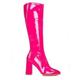 Botas de mujer al poste Shelovet fabricadas en piel ecológica barnizada, rosa