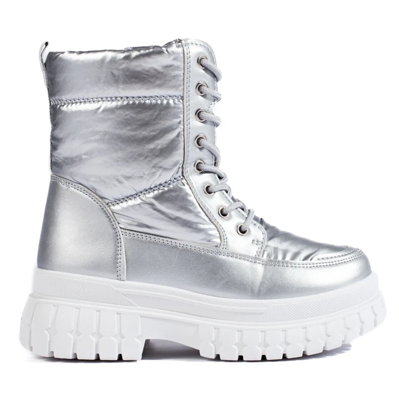 Botas de nieve plateadas de mujer con cordones. plata