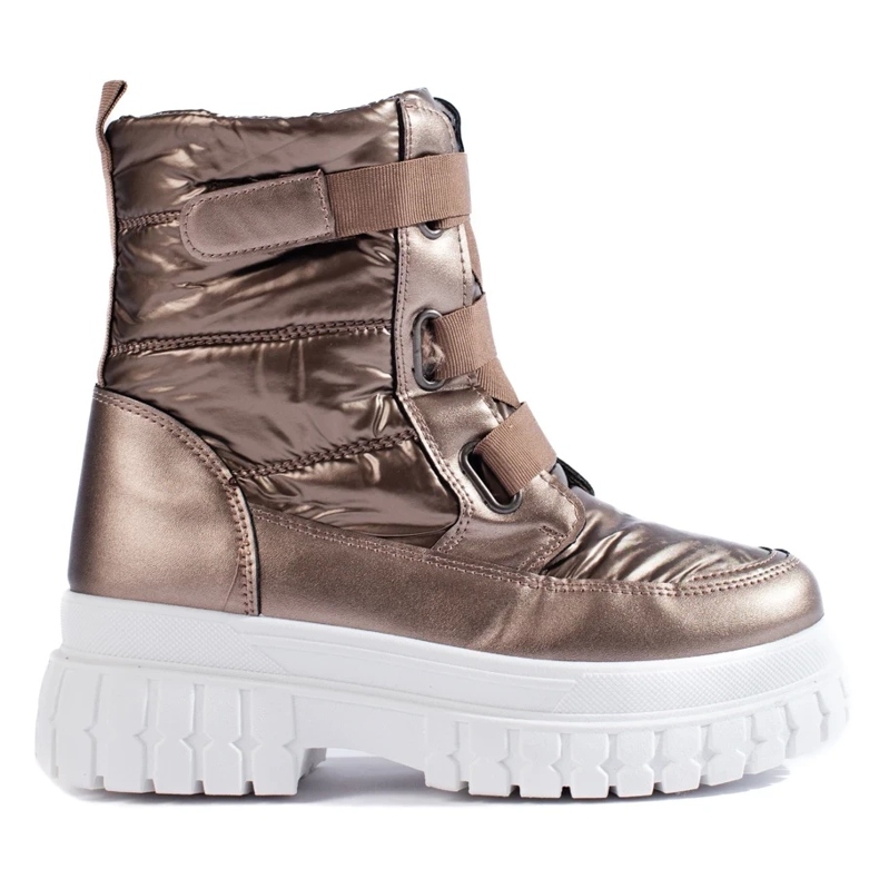 Botas de nieve de mujer marrones con velcro. marrón
