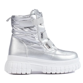 Botas de nieve de mujer con velcro plateado. plata