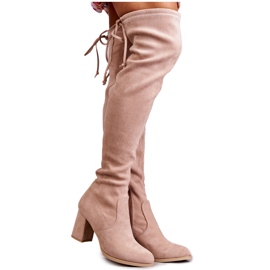 FE1 Botas altas clásicas de ante beige Clarissa marrón