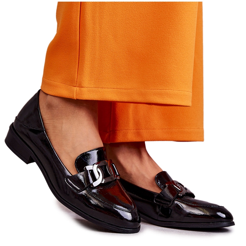 Vinceza Zapatos Lacados De Moda Mocasines Trine Negro
