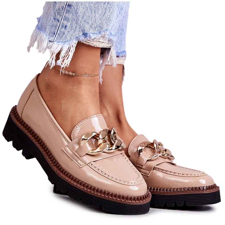 Vinceza Mocasines Lacados Sobre Plataforma Reidun Beige marrón