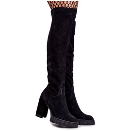 PA2 Botas altas hasta el muslo negras de ante de moda Estrela negro