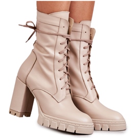 PA2 Botas De Mujer En Piel Con Plataforma Edna Beige