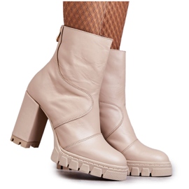 Botas De Piel Tacón Alto Beige Elia