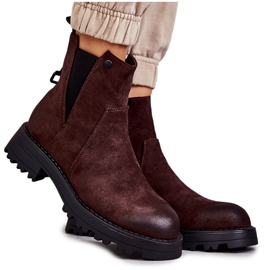 PJ1 Botas Cálidas De Ante Tacón Plano Marrón Salomé