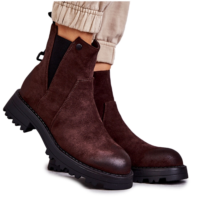 PJ1 Botas Cálidas De Ante Tacón Plano Marrón Salomé