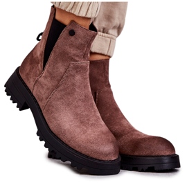 PJ1 Botas Cálidas De Ante Con Tacón Plano Salomé Marrón Claro