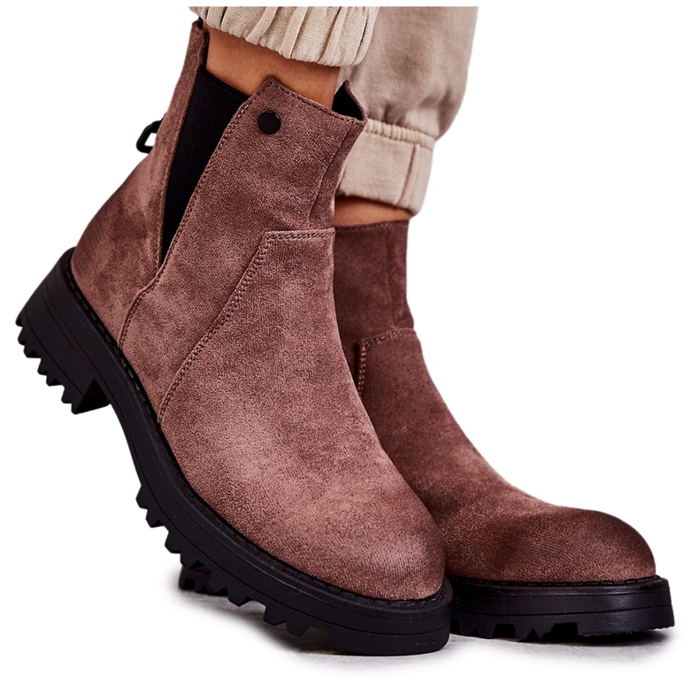 PJ1 Botas Cálidas De Ante Con Tacón Plano Salomé Marrón Claro PJ1 Botas Cálidas De Ante Con Tacón Plano Salomé Marrón Claro