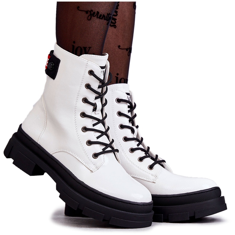 S.Barski Botas Lacadas Mujer Cordones Workers Blanco Conny
