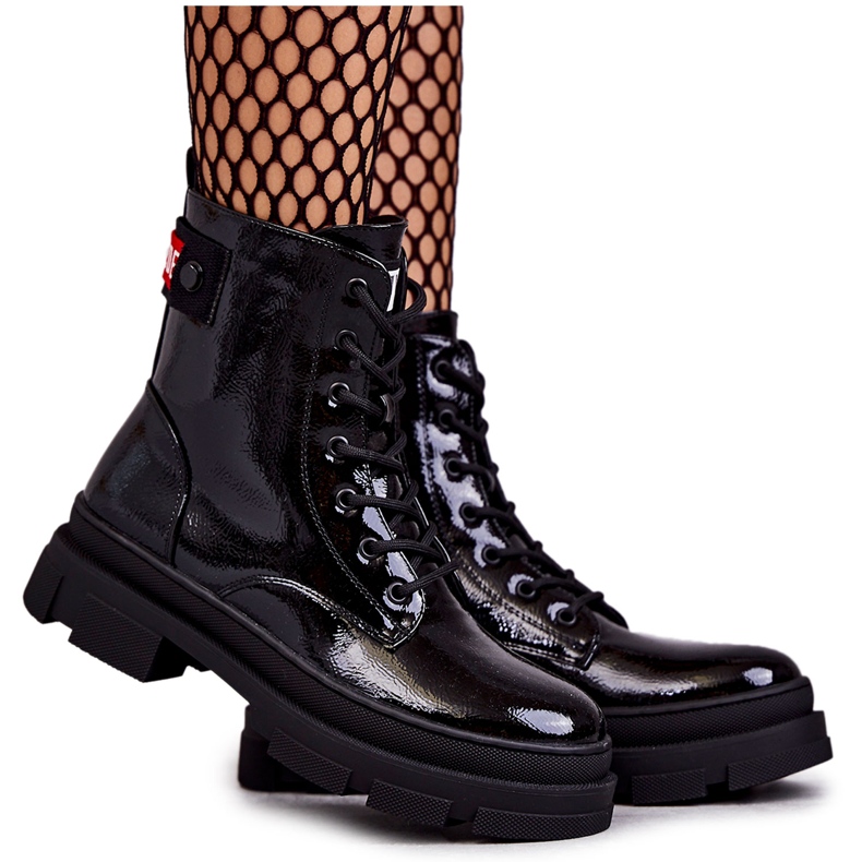 S.Barski Botas Lacadas Mujer Cordones Workers Negro Conny