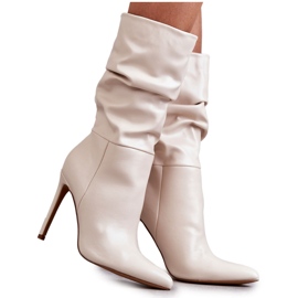 WS1 Botas Tacón Ecopiel Arrugada Caren Beige Claro