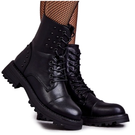 PJ1 Botines De Piel Con Tachuelas Negro Palmira