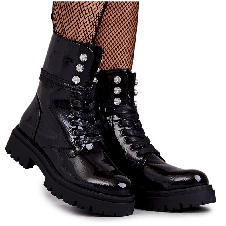 PE1 Botas Lacadas Mujer Workers Con Adornos Negro Gesine