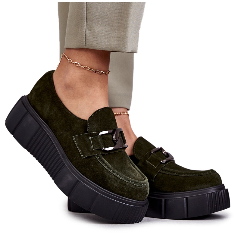 Zapatos de gamuza de moda en la plataforma Khaki Marsol verde