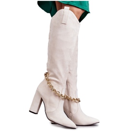 PG1 Botas Cálidas De Mujer De Ante Con Cadena Beige Claro Jasmin