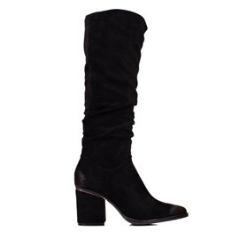W. Potocki Botas de gamuza para mujer en el puesto de Potocki con una parte superior con volantes negro