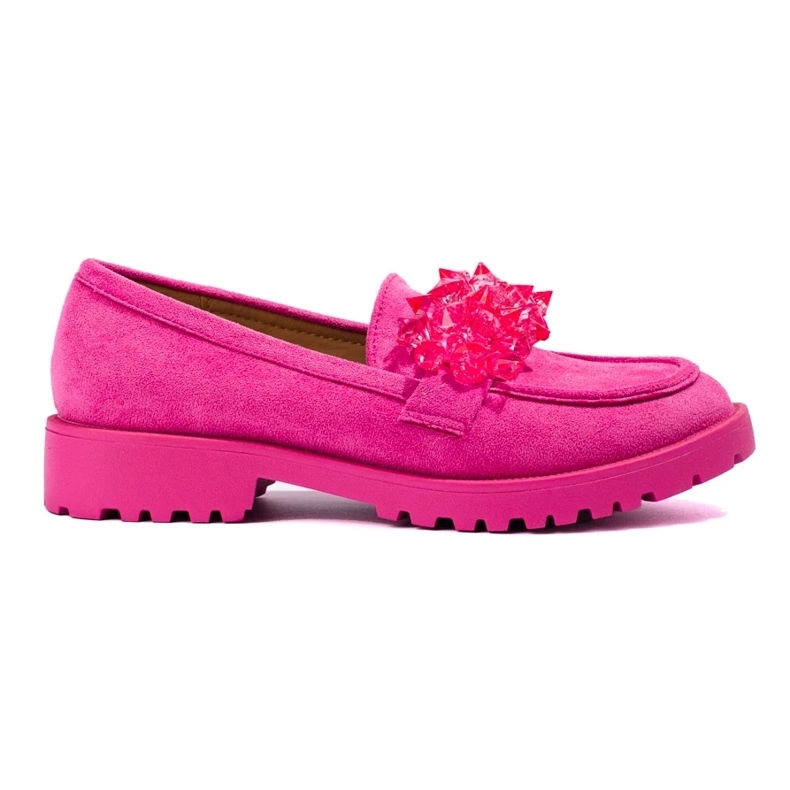 Mocasines mujer de ante con cristales rosas rosado