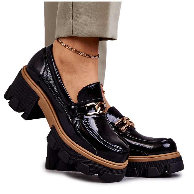 PL5 Tacones Altos Lacados Adorno Dorado Lurdes Negro