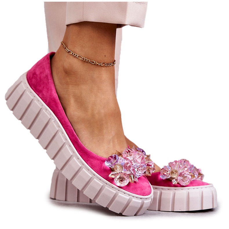 PA2 Bailarinas Ante Plataforma Adorno Ladette Fucsia rosado