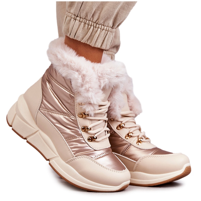 PE1 Botas De Nieve De Mujer Con Cordones Beige Claro Anna PE1 Botas De Nieve De Mujer Con Cordones Beige Claro Anna