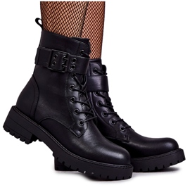 PJ1 Botas De Mujer Con Cordones Y Tacón Plano Negro Firmina