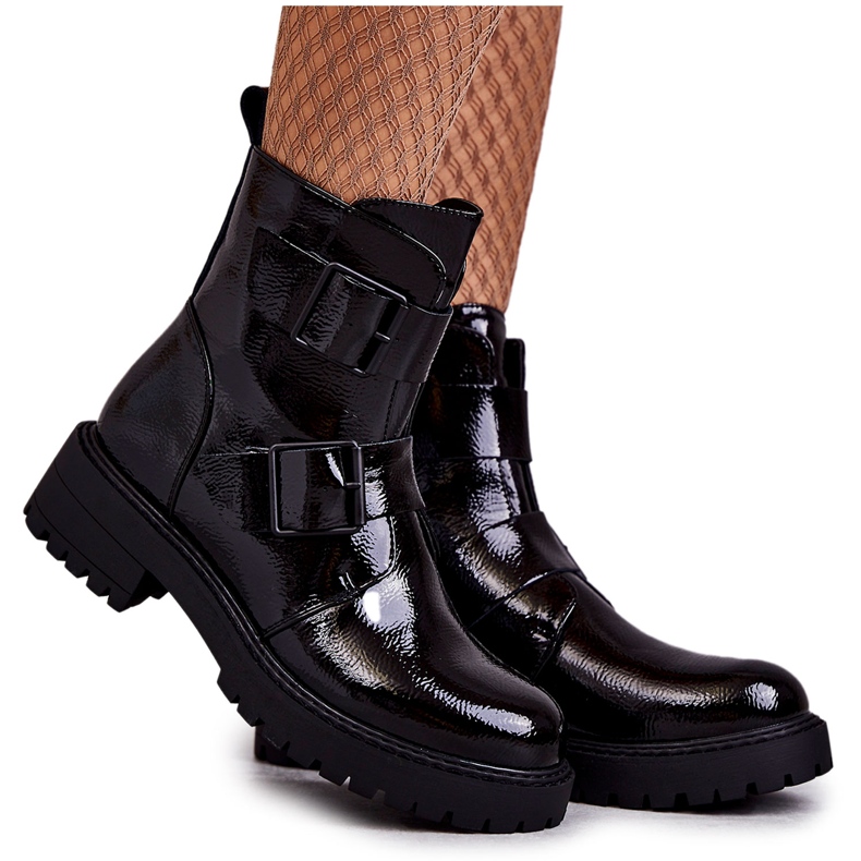PJ1 Botas Gritta de Mujer Negras Lacadas con Cremallera negro