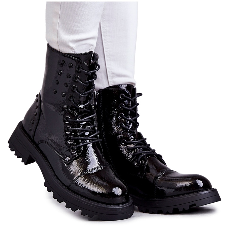 PJ1 Botas Lacadas Con Tachuelas Negro Palmira