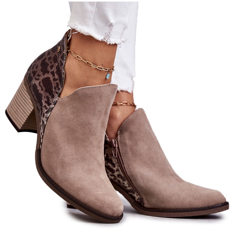 Botas de cuero para mujer con tacón alto Maciejka Beige 04492-43 marrón